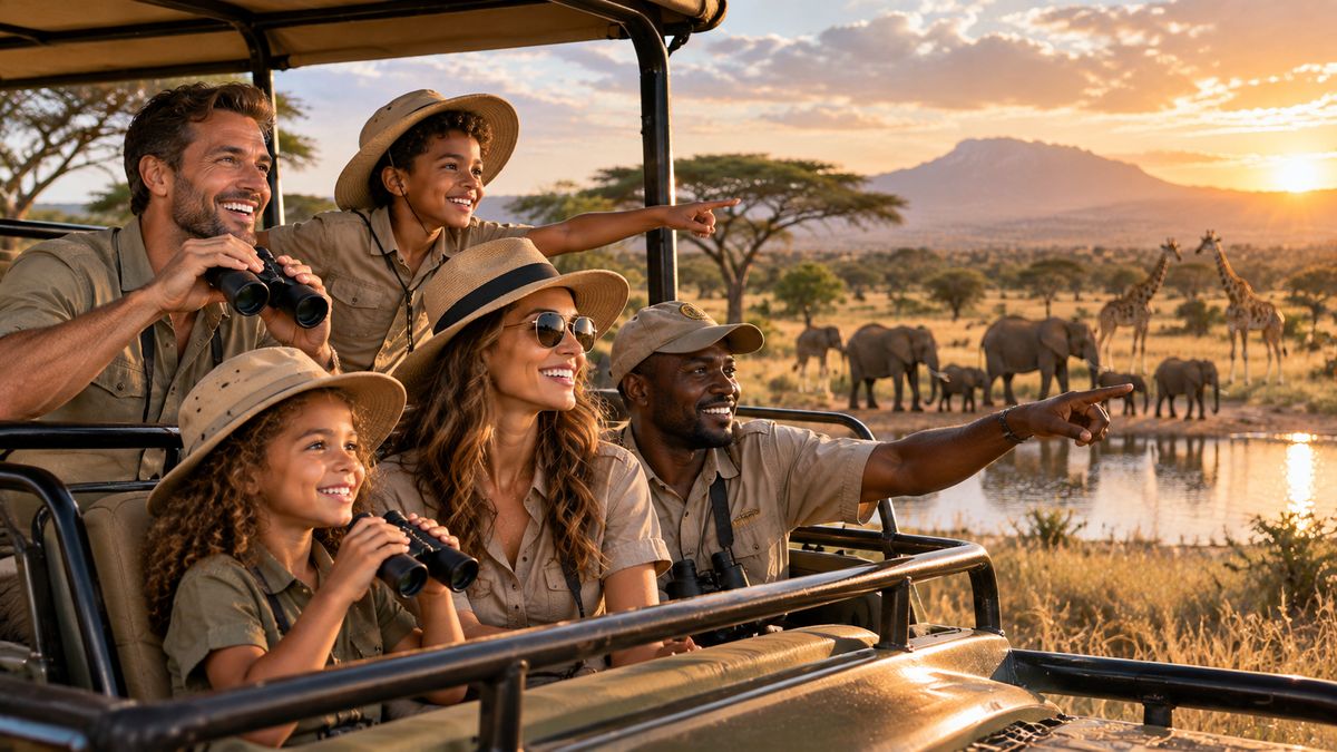 A family on a safari excursion